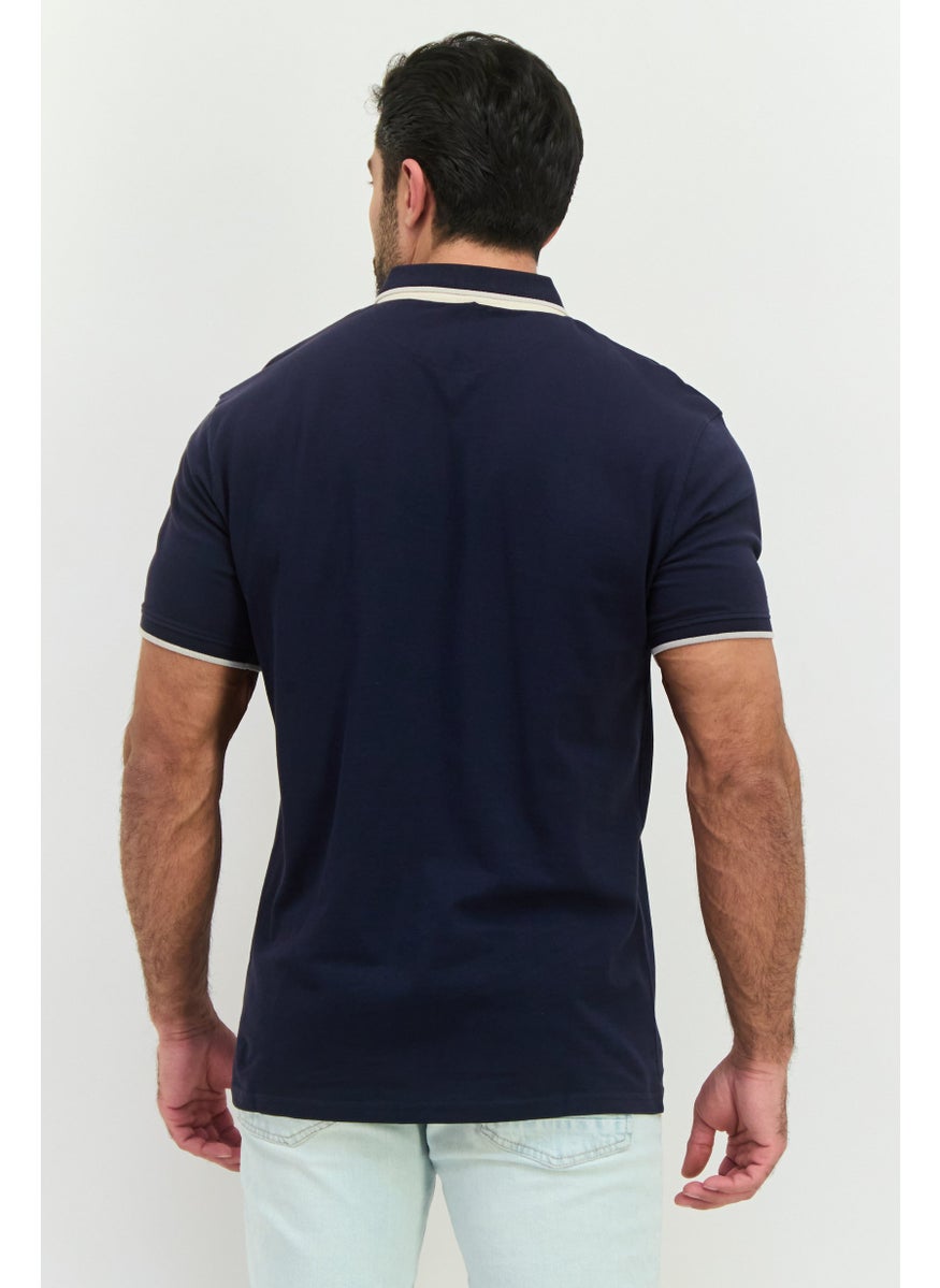 CROSSHATCH Men Regular Fit Brand Logo Short Sleeves Polo, Navy  - Image 3
