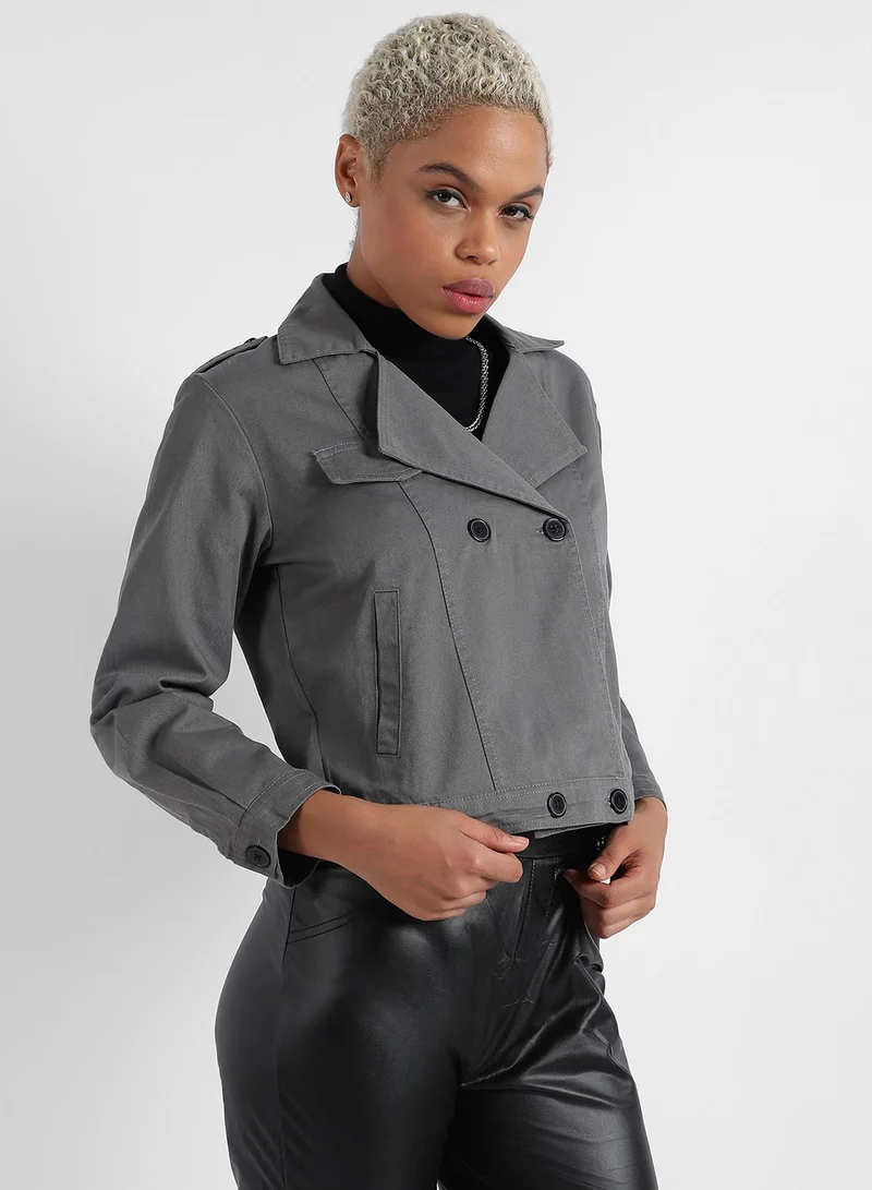 Campus Sutra Campus Sutra Women's Double-Breasted Biker Jacket With Insert Pockets
