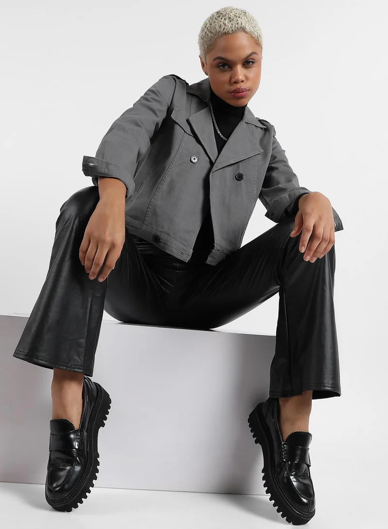 Campus Sutra Campus Sutra Women's Double-Breasted Biker Jacket With Insert Pockets