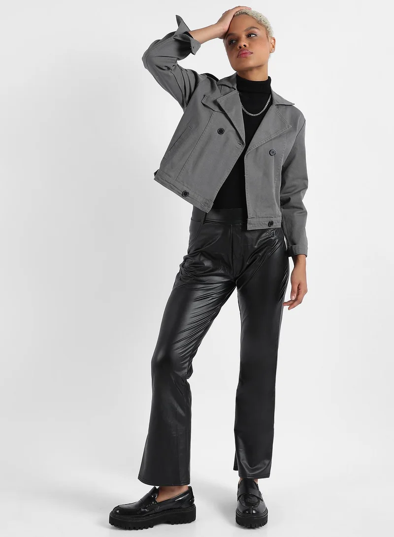 Campus Sutra Campus Sutra Women's Double-Breasted Biker Jacket With Insert Pockets