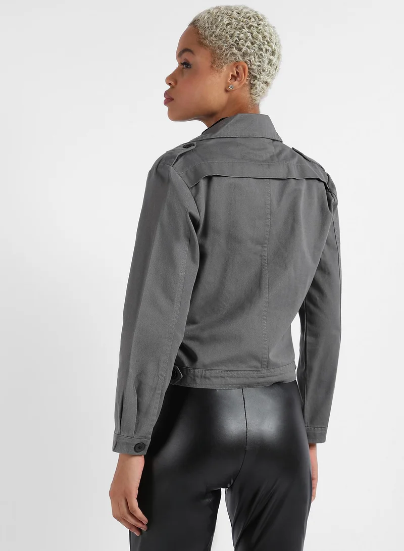 Campus Sutra Campus Sutra Women's Double-Breasted Biker Jacket With Insert Pockets