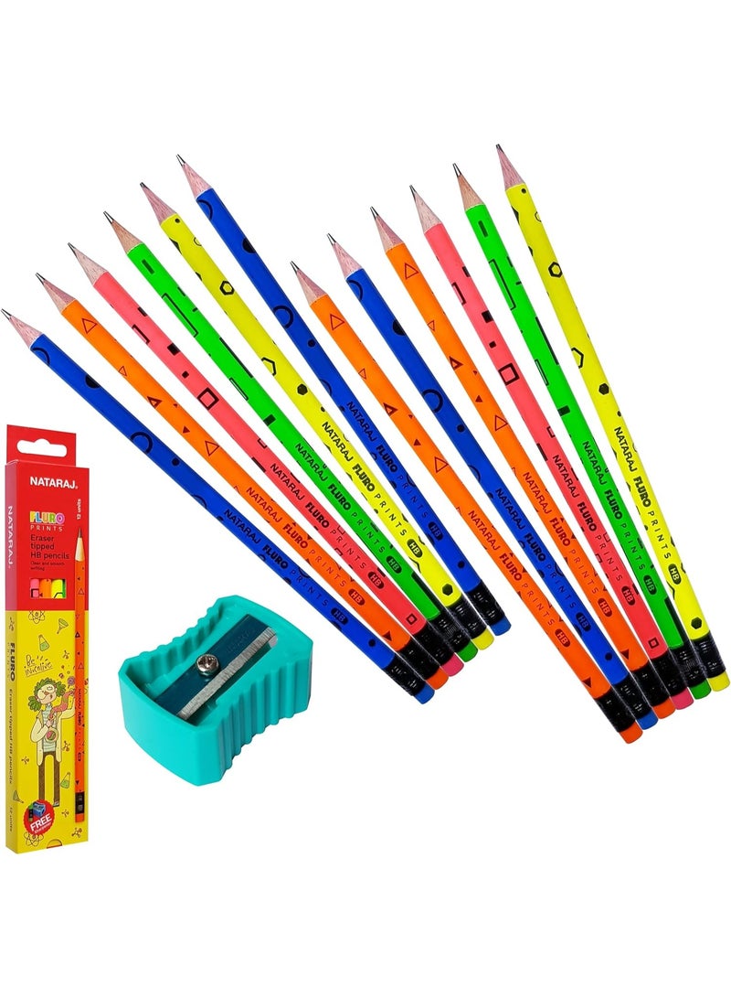 ناتاراج أقلام رصاص دائرية مطبوعة بنمط فلوري من ناتاراج، برأس مطاطي، متعددة الألوان - 12 قطعة - Image 1