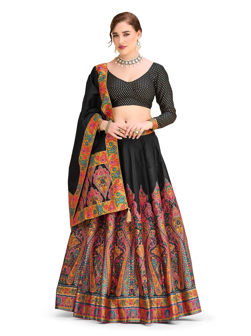PURVAJA Women's Jacquard Semi-Stitched Lehenga choli (Nisva-Black_Free Size) - Image 5