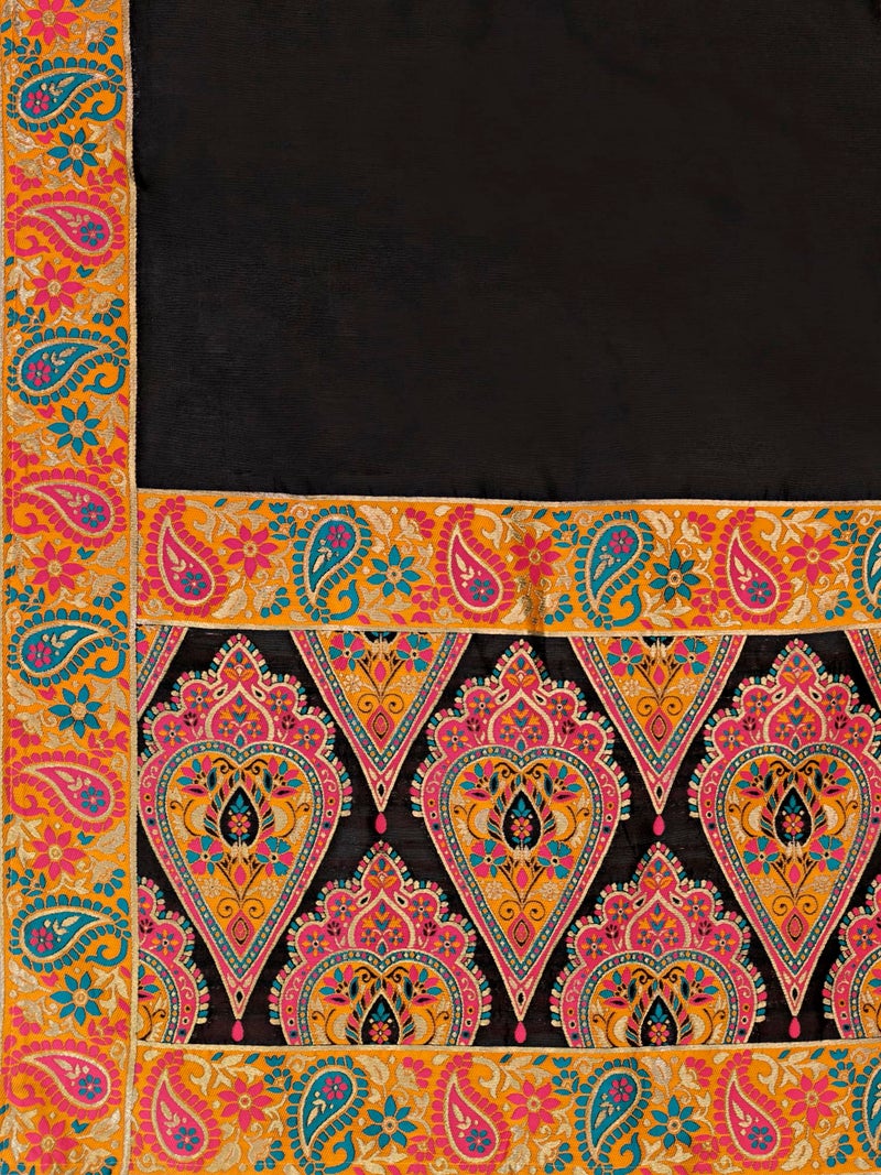 PURVAJA Women's Jacquard Semi-Stitched Lehenga choli (Nisva-Black_Free Size) - Image 4