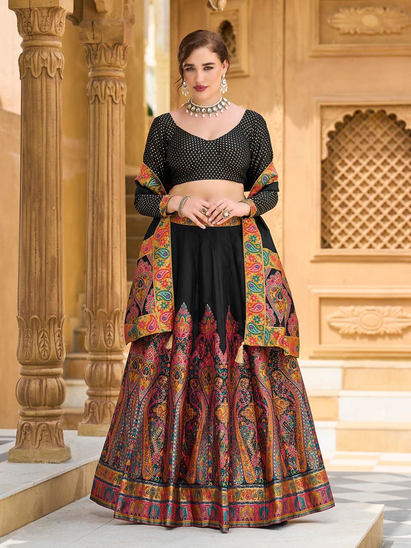 PURVAJA Women's Jacquard Semi-Stitched Lehenga choli (Nisva-Black_Free Size) - Image 2