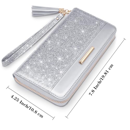 Coco Rossi Women Wallets Multi Card Case Wallet Clutch Wallet Card Holder Organizer Ladies Purse Glitter Tassel Wrist strap Purse,Sliver Glitter - Image 4