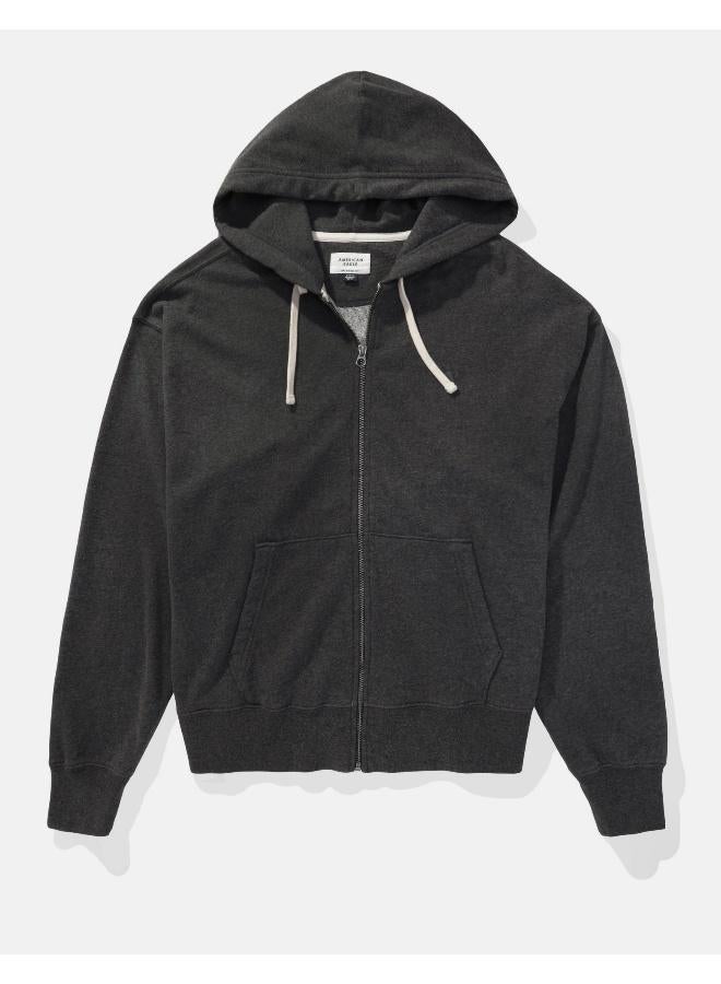 Fleece Zip Through Drawstring Hoodie