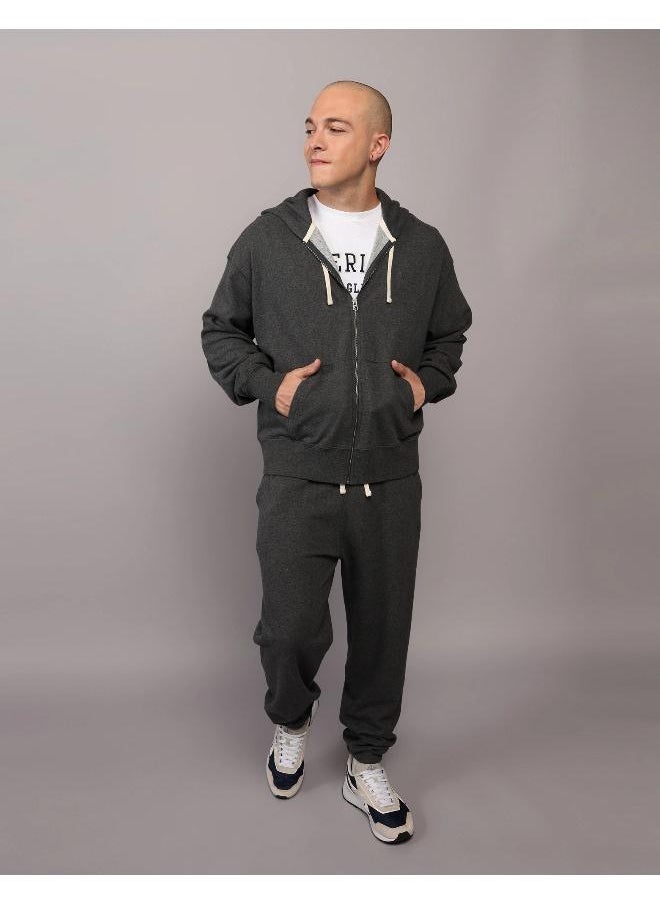 American Eagle Fleece Zip Through Drawstring Hoodie  - Image 1