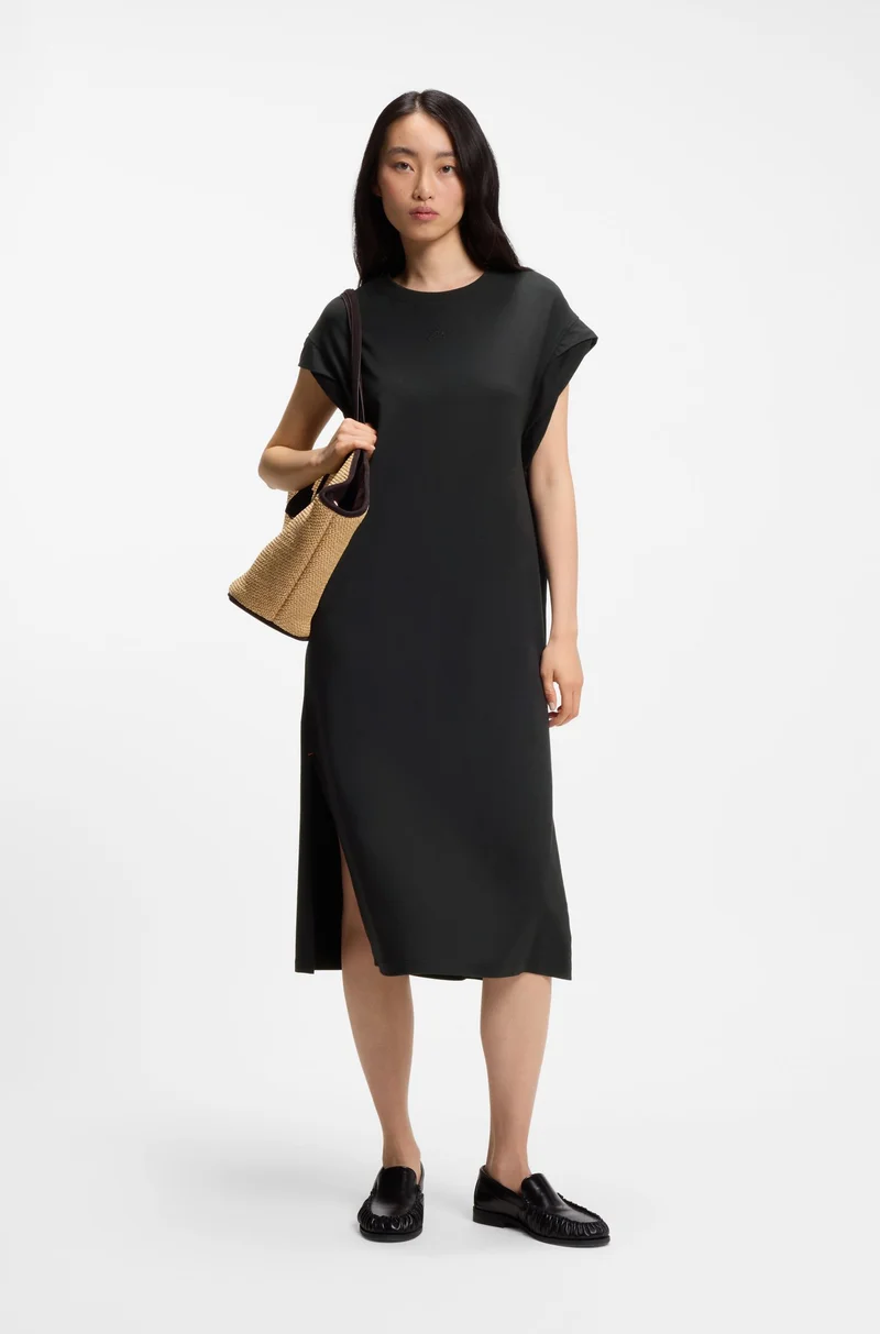 BOSS Cap-sleeve jersey dress with logo detail