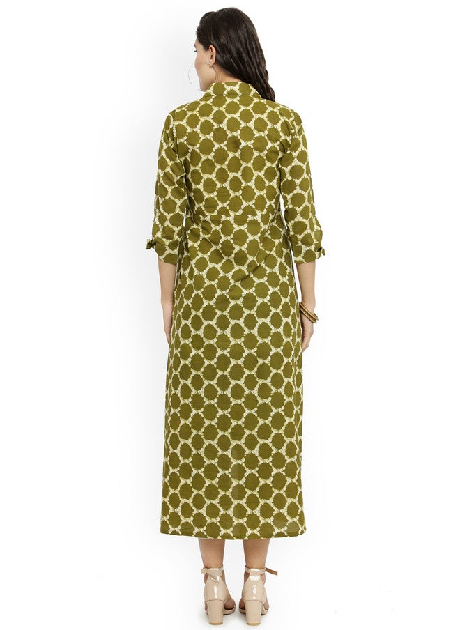 Indibelle Green & Off-White Printed Open Front Longline Shrug - Image 4
