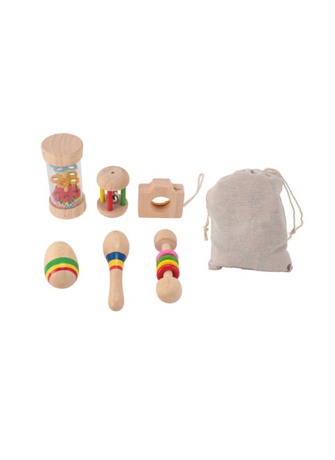 6 Piece Baby Rattle Set with Handbell Rattle Sensory Training Easy Grip Colorful Wooden Toy