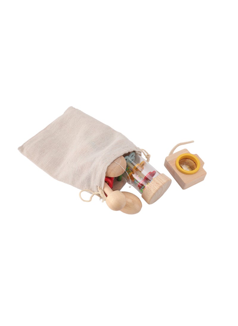 Velaurs 6 Piece Baby Rattle Set with Handbell Rattle Sensory Training Easy Grip Colorful Wooden Toy  - Image 2