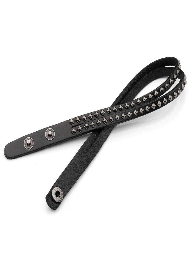 Zysta Men Women Double Row Studded Genuine Leather Punk Rock Gothic Biker 15mm Wide Cuff Bracelet 14.5-15.5 inches Adjustable Bangle Wristband Wrap - Image 5