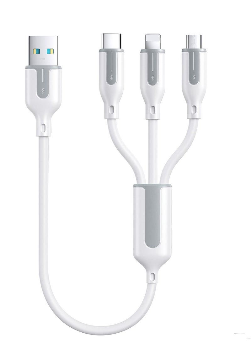 0.3m Multi Charger Cable Universal 3 in 1 Multiple USB Cable Fast Charging Cord with Type C Micro USB Port Connectors Compatible with iphone Android