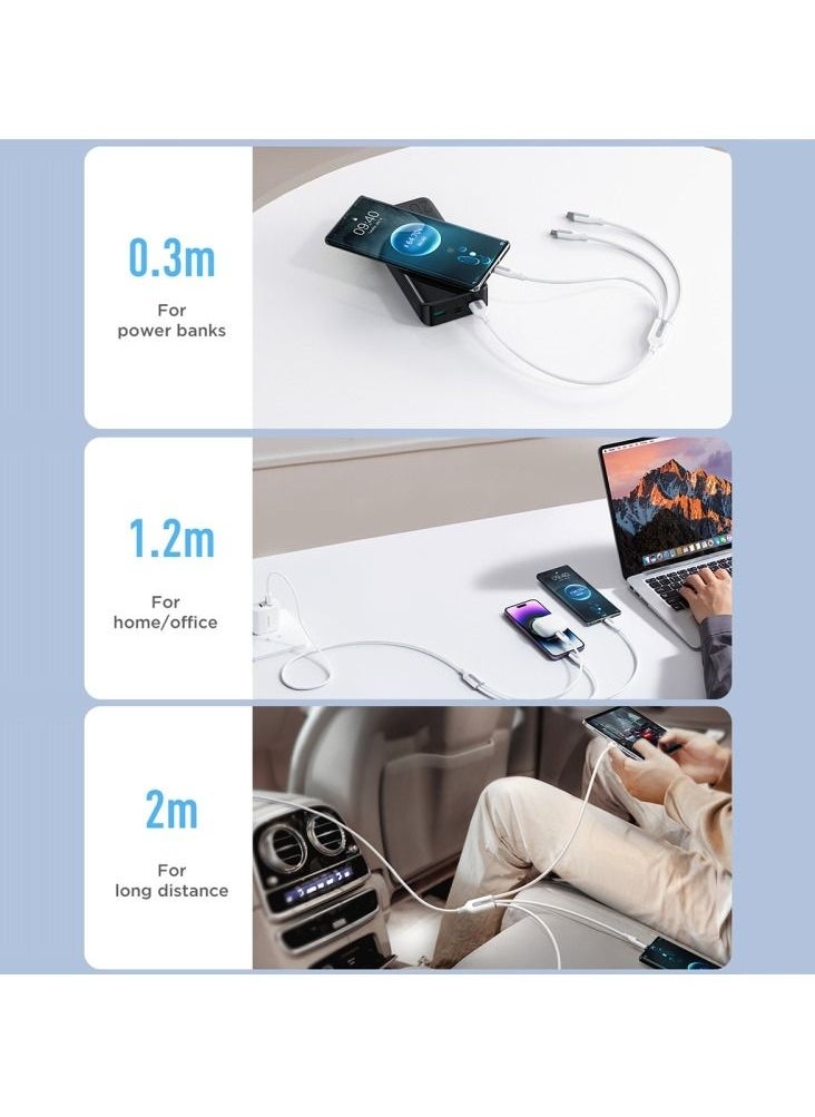 0.3m Multi Charger Cable Universal 3 in 1 Multiple USB Cable Fast Charging Cord with Type C Micro USB Port Connectors Compatible with iphone Android