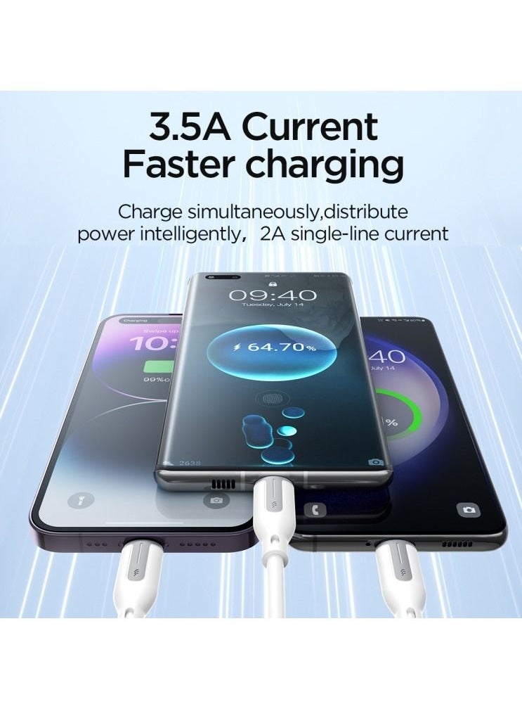 0.3m Multi Charger Cable Universal 3 in 1 Multiple USB Cable Fast Charging Cord with Type C Micro USB Port Connectors Compatible with iphone Android