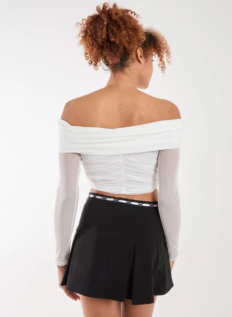 Pink Vanilla Bardot Mesh Long Sleeve Top