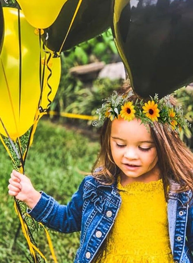 وهاواي Sunflower Crown Floral Wreath Headband with Ribbon Floral Crown Wedding Festivals Photo Props Headpiece Bride Hair Accessories - Image 4