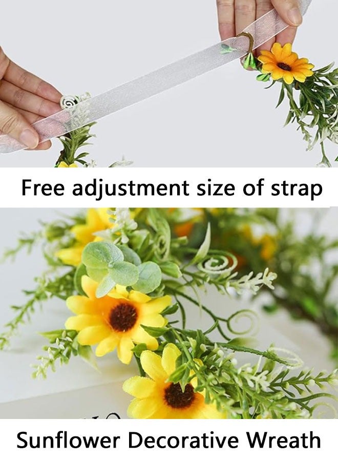 وهاواي Sunflower Crown Floral Wreath Headband with Ribbon Floral Crown Wedding Festivals Photo Props Headpiece Bride Hair Accessories - Image 5