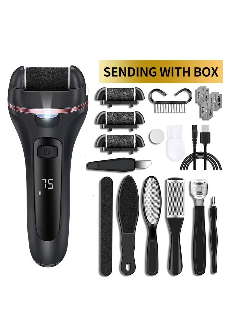 General Electric Feet Callus Remover, Professional 10 in 1 Foot File Pedicure Kit Tools, Rechargeable Dry Dead Skin Foot Scraper  for Feet Hands Heels Spa (Black)  - Image 1