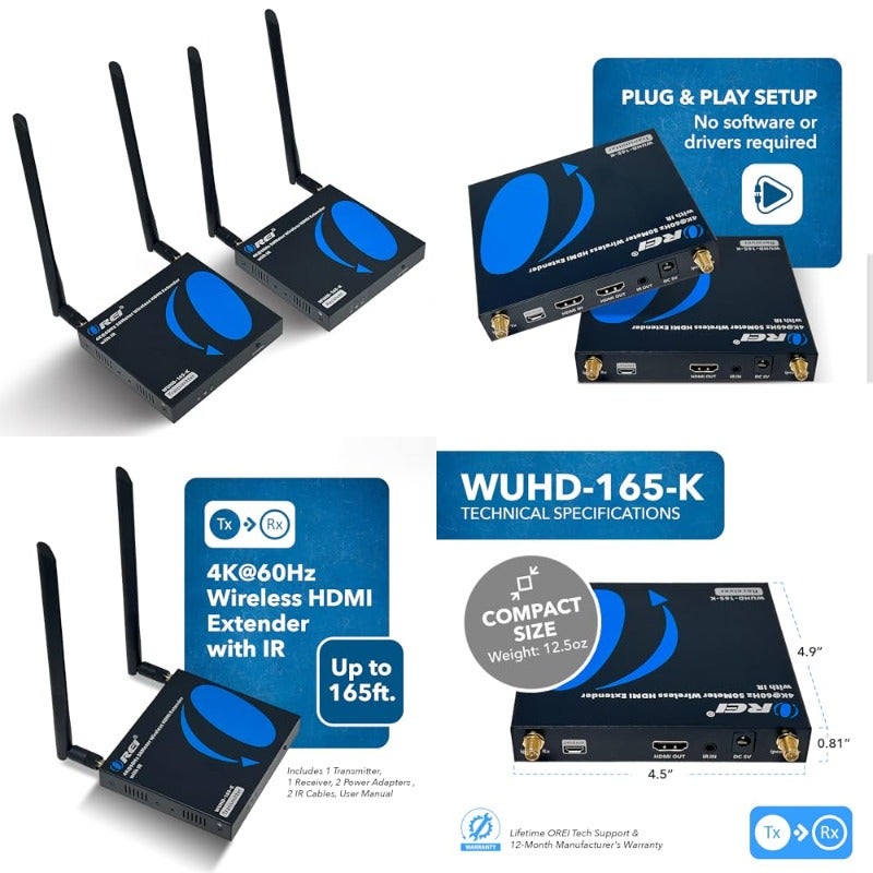 Wireless HDMI Extender Transmitter Receiver Dongle UtraHD 5.1-5.2 Ghz Up to 4K @ 60Hz - Upto 165 Feet - Perfect for Streaming from Laptop PC Cable Netflix YouTube PS4 to HDTV Projector - Image 1