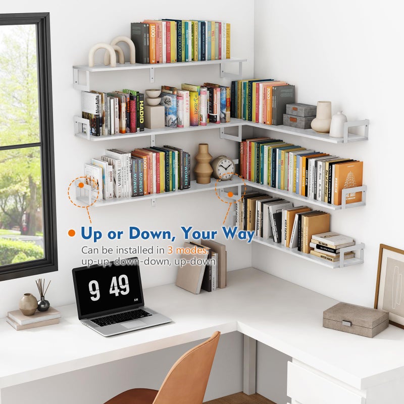Harwaya White Floating Book Shelves for Wall, 36 Inch Wall Bookshelf for Kids Bedroom, Large Deep Hanging Shelves with Metal Brackets for Living Room Office DÃ©cor Indoor Plants (3-Pack) - Image 4