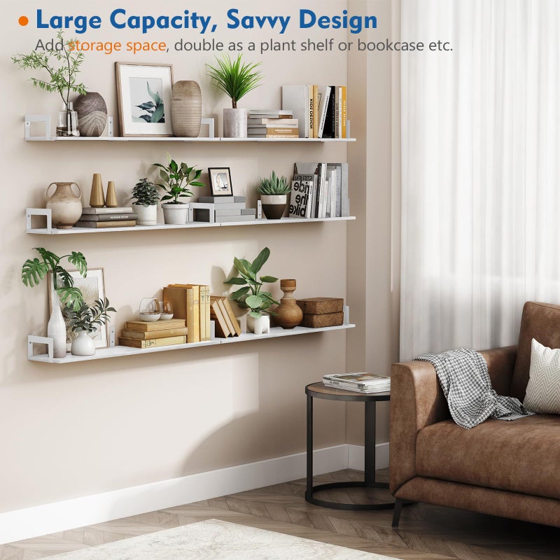 Harwaya White Floating Book Shelves for Wall, 36 Inch Wall Bookshelf for Kids Bedroom, Large Deep Hanging Shelves with Metal Brackets for Living Room Office DÃ©cor Indoor Plants (3-Pack) - Image 3