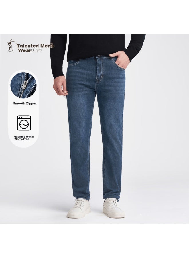 Tries Men's Straight Leg Jeans 25 Autumn Winter New Denim Fabric Fashion Retro Washed Trousers Simple Stylish - Image 1
