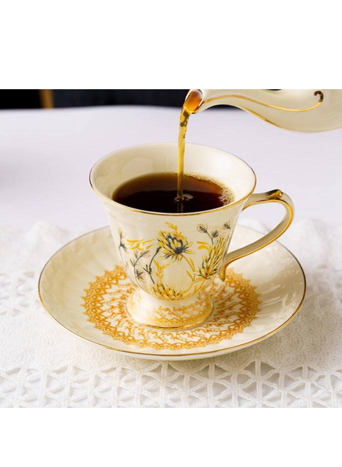 الواحة-TH طقم مكون من قطعتين من فناجين القهوة والصحون الخزفية على الطراز الريفي، تصميم زهور عتيق، فناجين قهوة وصحن من البورسلين مصنوع يدويًا على شكل زهرة للمكتب المنزلي، سعة 250 مل - Image 2