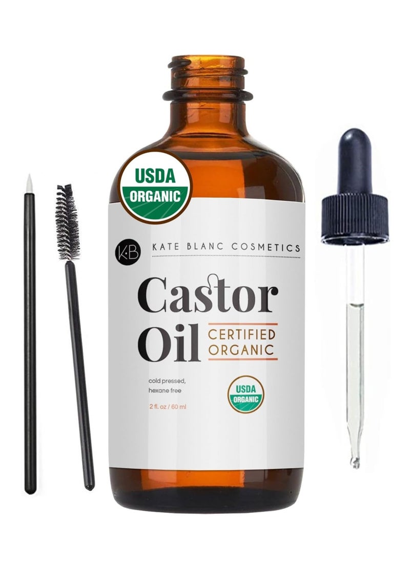 Kate Blanc Cosmetics - Kate Blanc Cosmetics Castor Oil Organic (2oz), 100% Pure, Cold Pressed, Hexane Free. Stimulate Growth for Hair, Eyelashes, Eyebrows. Hair Treatment Starter Kit & Skin Moisturizer 60ml - Image 1