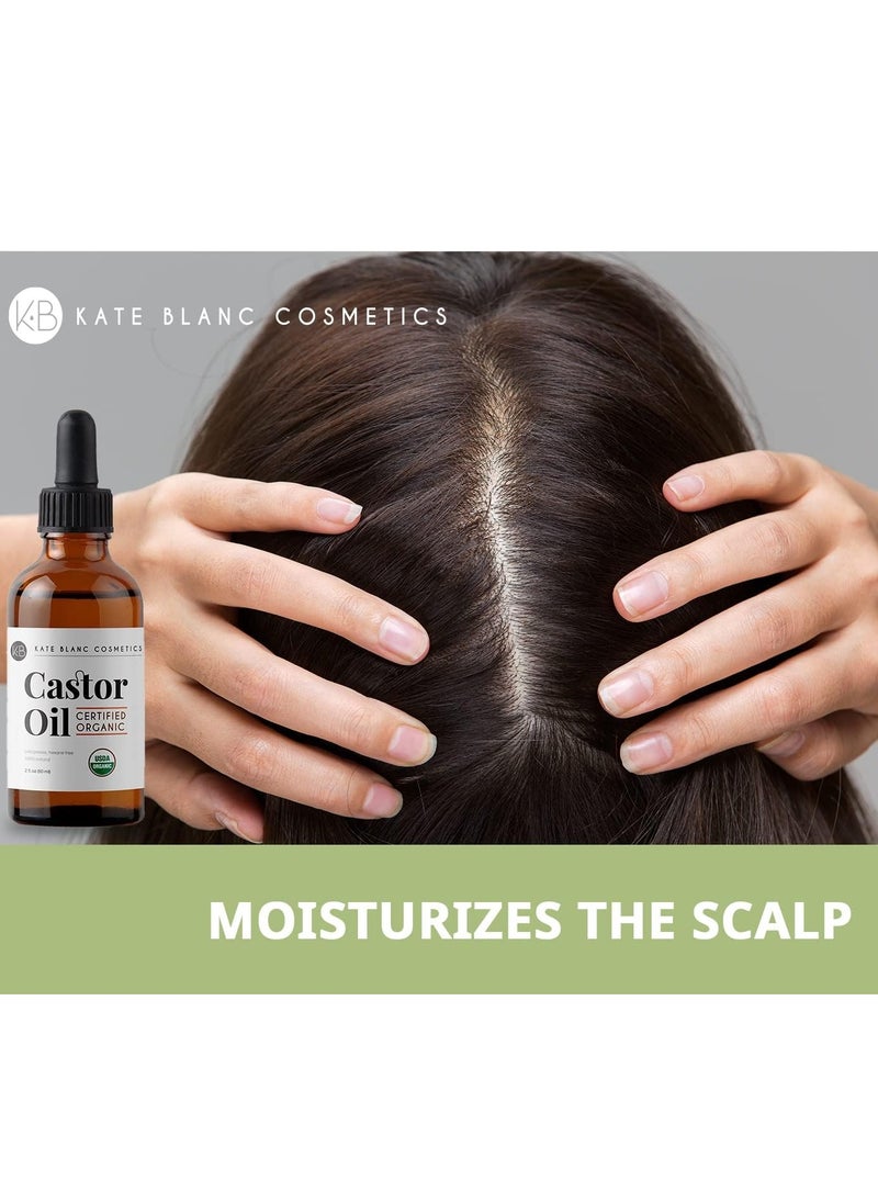 Kate Blanc Cosmetics - Kate Blanc Cosmetics Castor Oil Organic (2oz), 100% Pure, Cold Pressed, Hexane Free. Stimulate Growth for Hair, Eyelashes, Eyebrows. Hair Treatment Starter Kit & Skin Moisturizer 60ml - Image 1