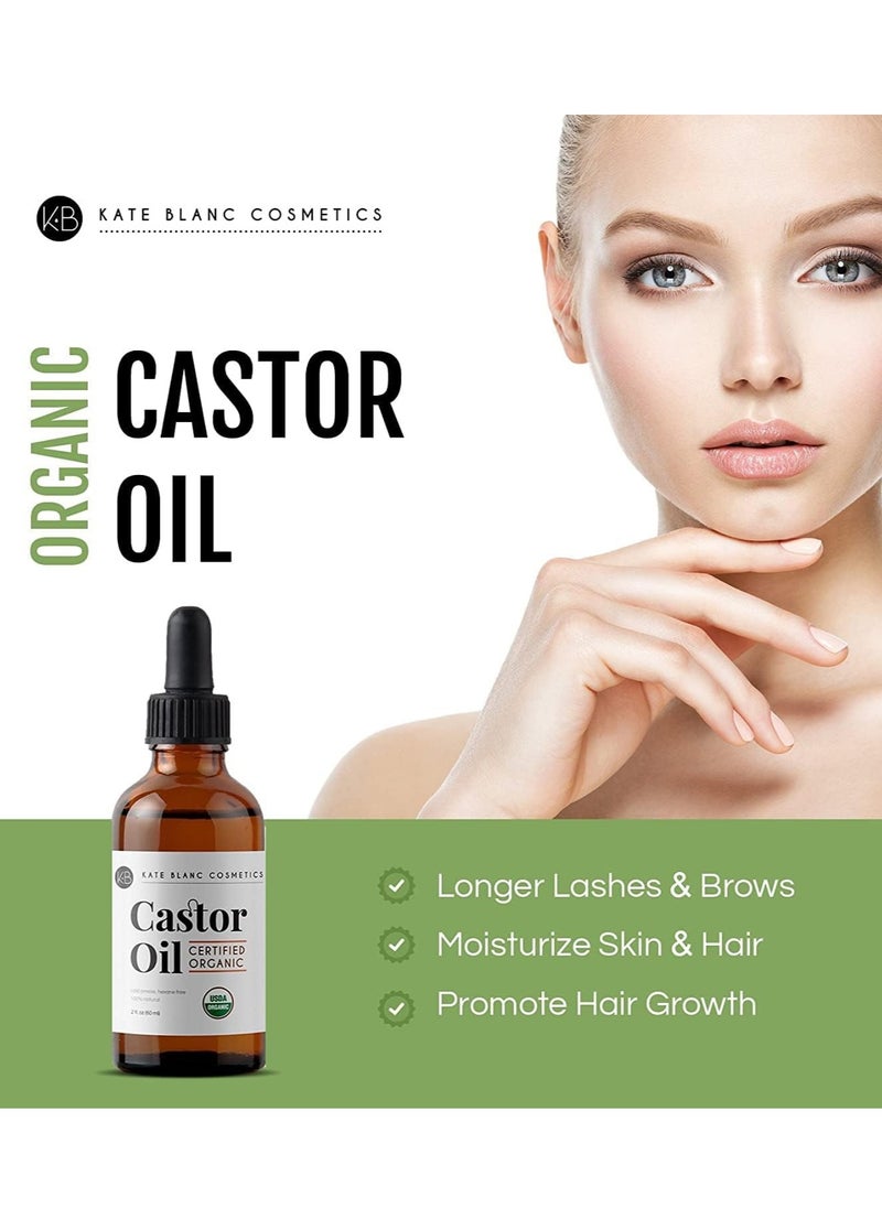 Kate Blanc Cosmetics - Kate Blanc Cosmetics Castor Oil Organic (2oz), 100% Pure, Cold Pressed, Hexane Free. Stimulate Growth for Hair, Eyelashes, Eyebrows. Hair Treatment Starter Kit & Skin Moisturizer 60ml - Image 1