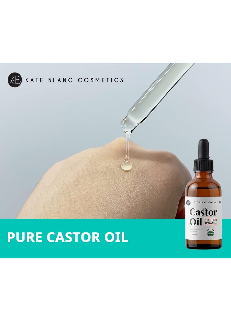 Kate Blanc Cosmetics - Kate Blanc Cosmetics Castor Oil Organic (2oz), 100% Pure, Cold Pressed, Hexane Free. Stimulate Growth for Hair, Eyelashes, Eyebrows. Hair Treatment Starter Kit & Skin Moisturizer 60ml - Image 1