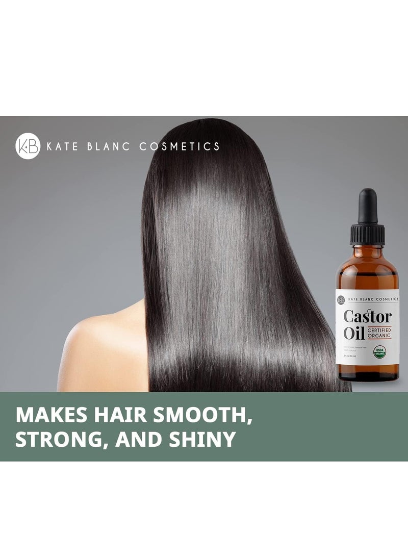 Kate Blanc Cosmetics - Kate Blanc Cosmetics Castor Oil Organic (2oz), 100% Pure, Cold Pressed, Hexane Free. Stimulate Growth for Hair, Eyelashes, Eyebrows. Hair Treatment Starter Kit & Skin Moisturizer 60ml - Image 1