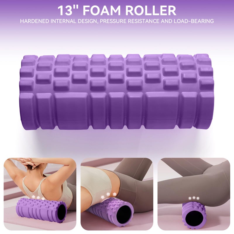 Krightlink 5 in1 Foam Roller Set, High Density Deep Tissue Massager for Muscle Massage, Massage Roller, Massage Ball, Resistance Band for Whole Body Physical Therapy Deep Muscle Massage (Purple) - Image 2