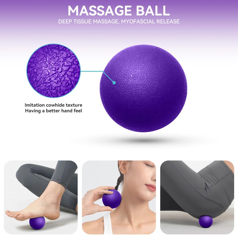 Krightlink 5 in1 Foam Roller Set, High Density Deep Tissue Massager for Muscle Massage, Massage Roller, Massage Ball, Resistance Band for Whole Body Physical Therapy Deep Muscle Massage (Purple) - Image 4