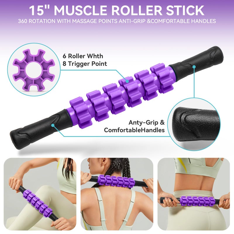 Krightlink 5 in1 Foam Roller Set, High Density Deep Tissue Massager for Muscle Massage, Massage Roller, Massage Ball, Resistance Band for Whole Body Physical Therapy Deep Muscle Massage (Purple) - Image 3