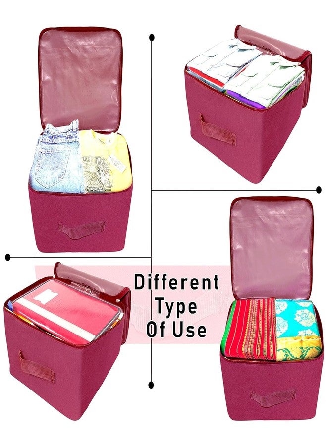 MADOWL Nylon Wardrobe Bag Underbed Moisture Proof Cloth Storage Organizer, Storage box for Clothes Saree Bags with Zippered Closure & Handle (Magenta, 5-Pack) - Image 5
