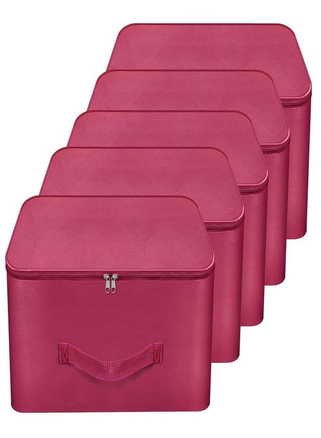 MADOWL Nylon Wardrobe Bag Underbed Moisture Proof Cloth Storage Organizer, Storage box for Clothes Saree Bags with Zippered Closure & Handle (Magenta, 5-Pack) - Image 1