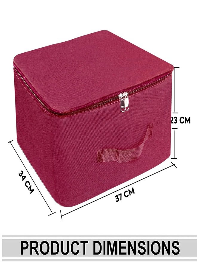 MADOWL Nylon Wardrobe Bag Underbed Moisture Proof Cloth Storage Organizer, Storage box for Clothes Saree Bags with Zippered Closure & Handle (Magenta, 5-Pack) - Image 3
