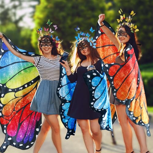D.Q.Z Double Sided Women Butterfly Wings Costumes for Adults Fairy Festival Dress Up with Headband Halloween Party (Dreamy Blue) - Image 3