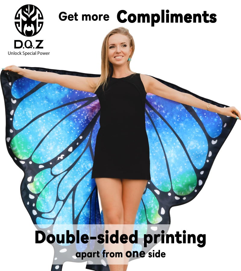 D.Q.Z Double Sided Women Butterfly Wings Costumes for Adults Fairy Festival Dress Up with Headband Halloween Party (Dreamy Blue) - Image 2