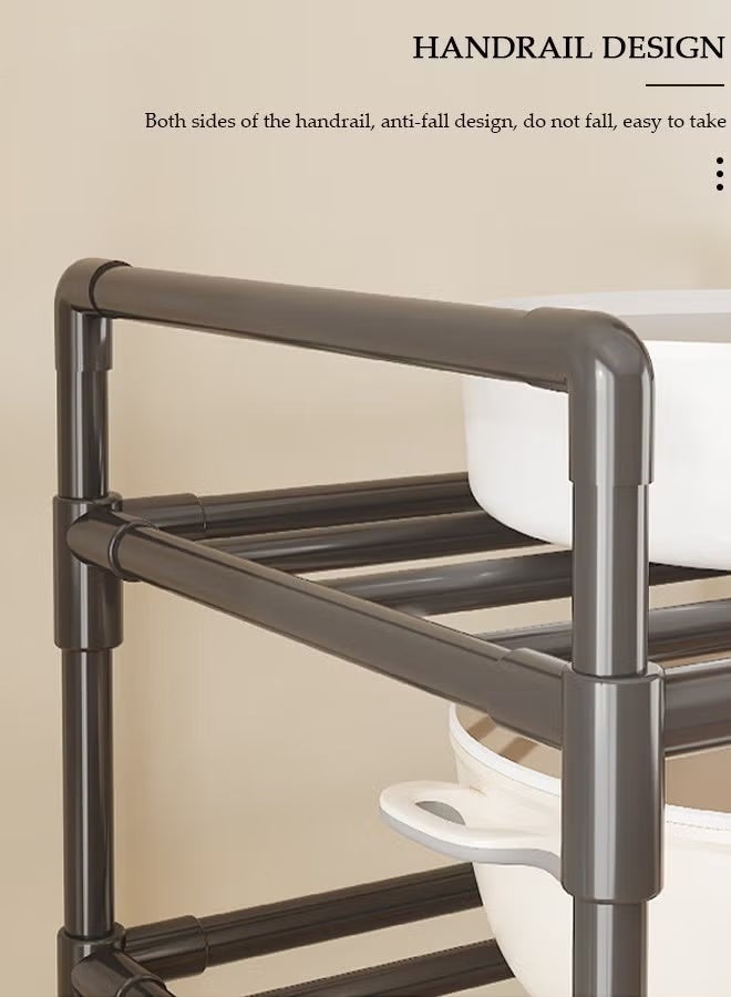 Arabest 6 Tier Storage Shelves, Stable Kitchen Shelf Organizer, Metal Storage Rack with Rolling Wheels and Armrests, Removable Free Standing Rack with 4 Hooks, Multipurpose Rack, Shelving Unit for Laundry Room,Living Room,Garage,Pantry,Study Room - Image 3
