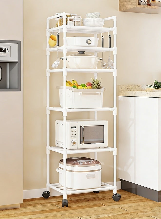 Arabest 6 Tier Storage Shelves, Stable Kitchen Shelf Organizer, Metal Storage Rack with Rolling Wheels and Armrests, Removable Free Standing Rack with 4 Hooks, Multipurpose Rack, Shelving Unit for Laundry Room,Living Room,Garage,Pantry,Study Room - Image 1