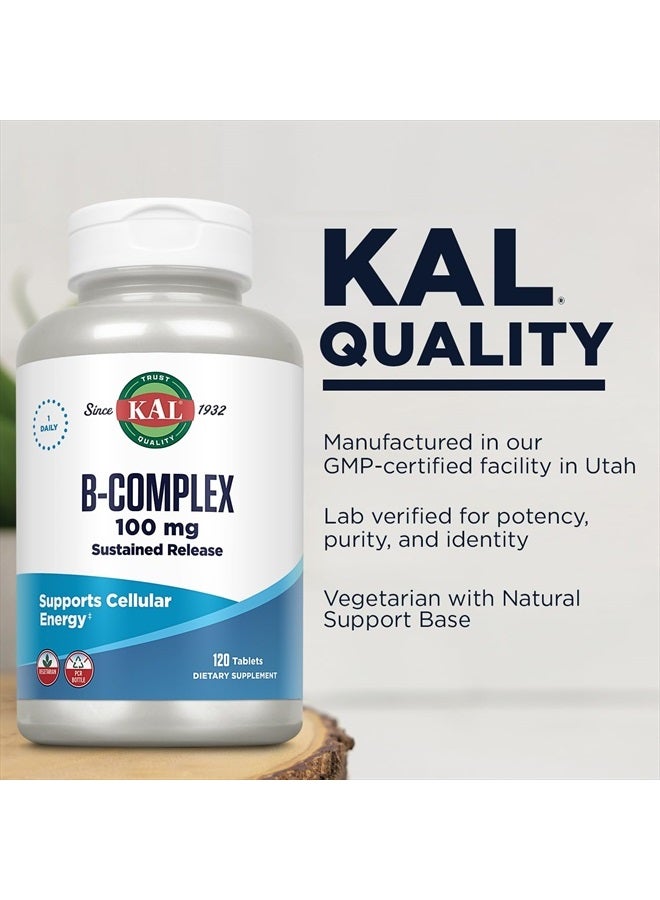 KAL B-100 Complex - Sustained Release Vitamin B Complex - Healthy Energy Support with Natural Support Base and Fresh Minty Coating - Vegetarian - 60 Day Guarantee - 120 Servings, 120 Tablets - Image 4