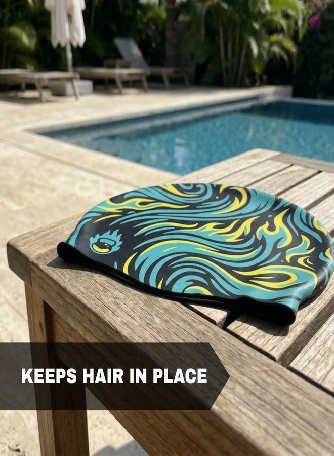 Burnlab Silicone Swimming Cap for Long Hair, Comfortable Fit for Pool Use, Adult (Black Flame) - Image 3