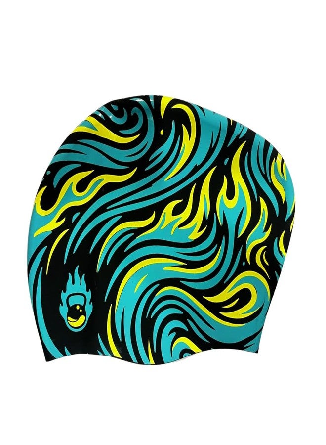 Burnlab Silicone Swimming Cap for Long Hair, Comfortable Fit for Pool Use, Adult (Black Flame) - Image 1