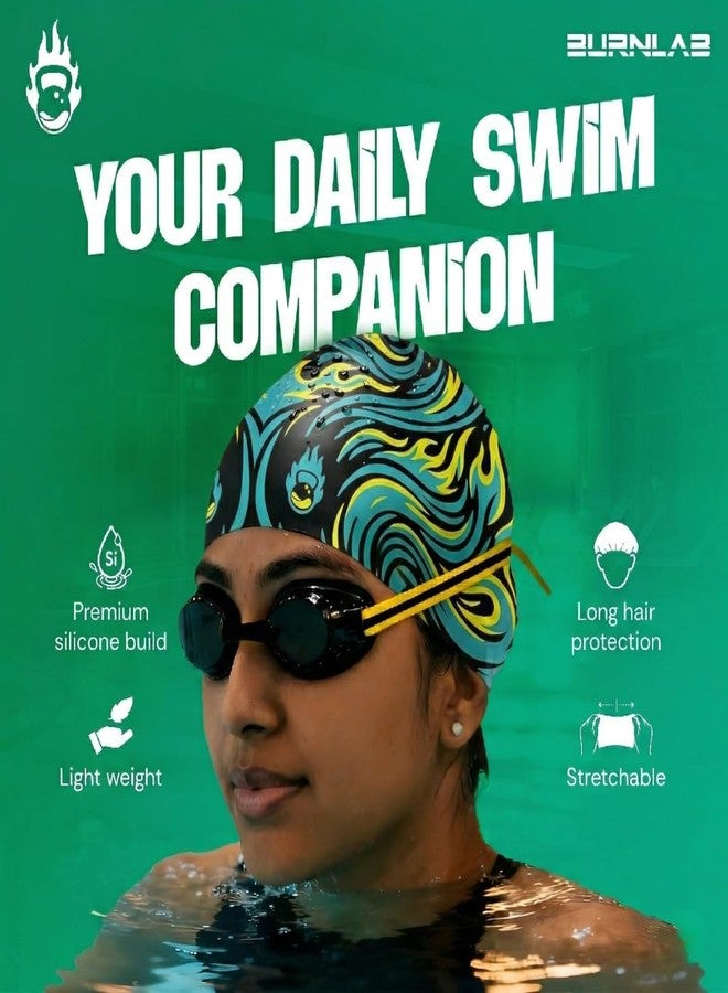 Burnlab Silicone Swimming Cap for Long Hair, Comfortable Fit for Pool Use, Adult (Black Flame) - Image 4