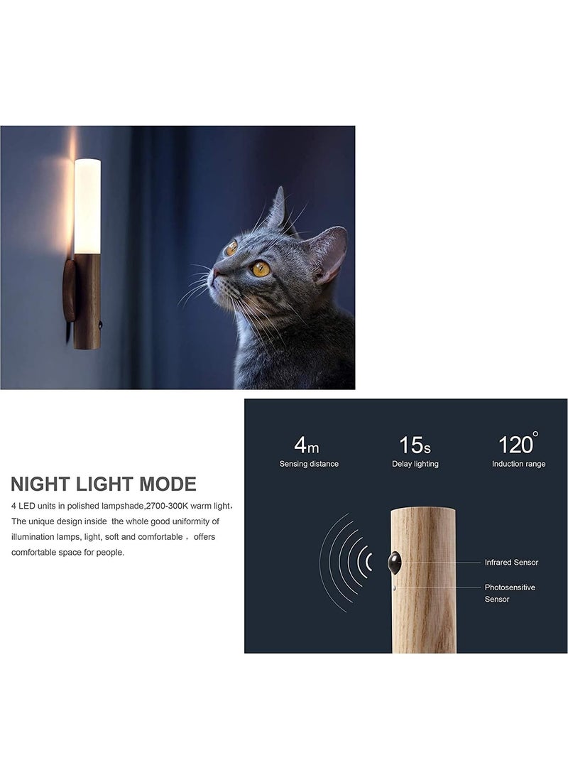 1pc Motion Sensor Night Light Smart LED Light Sensing Distance 4M Hand-held Portable Stick Anywhere for Bedroom Stairway Children Room (Wood) - Image 3