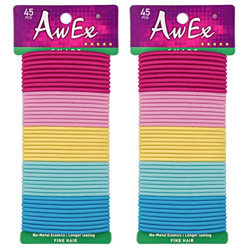 AwEx Colorful Ponytail Holders for THIN Hair,0.12 inch (3 mm) in Thickness,5.5 inches(140 mm) Regular Loop Hair Bands,No Metal Hair Elastics,Hair Ties for FINE Hair - Image 1